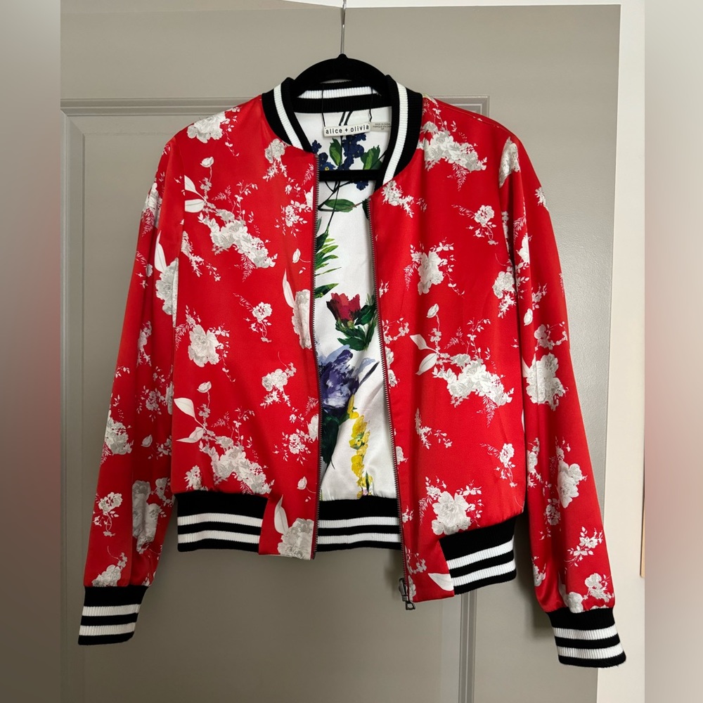 ALICE + OLIVIA
Lonnie Reversible Silk Bomber Jacket